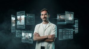 Joaquin Imberti mit Holo-Karten um sich herum